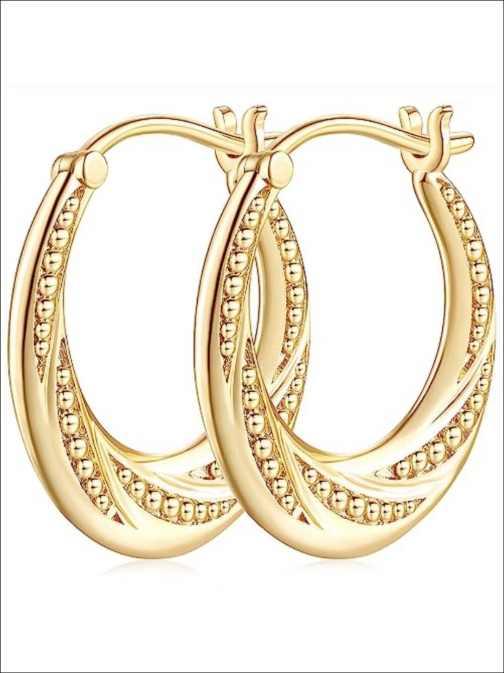 14K Gold Plated Engraved Hoop Earrings Lever Back 25MM